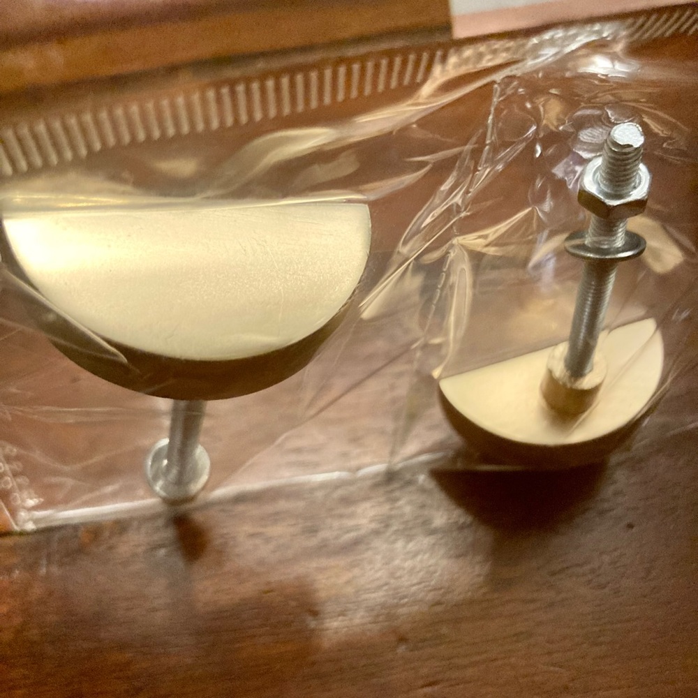 Decorative knobs. Gold semicircle hardware. Includes 2 knobs, 2 nuts, 2 washers. - Picture 2 of 4